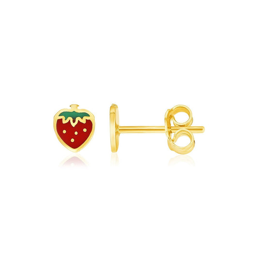 14k Yellow Gold Enameled Strawberry Childrens Earrings Otarealm