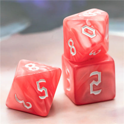 Red Macaron 7-Dice Blend Set w/White Numbers