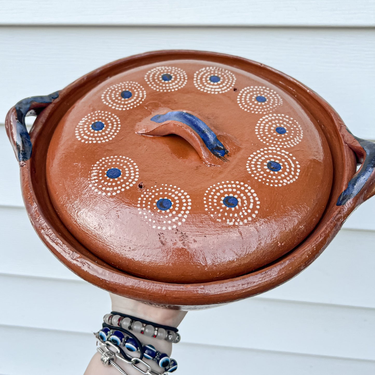 Traditional Mexican Barro Pot Blue Handles