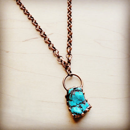 Long Copper Necklace with Turquoise and Copper Pendant 255f