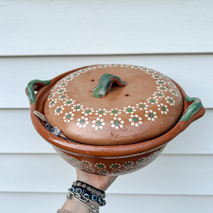 Traditional Mexican Barro Pot 500mL-1000mL Green Handles