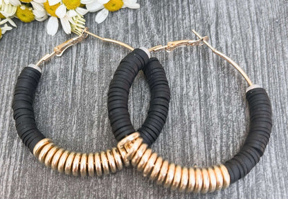 Beautiful Black and Gold Clay Hoops Otarealm
