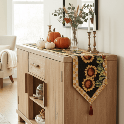 Tache Sunflower Field Scarecrow Autumn Harvest Woven Tapestry Table Runners (11712TR) Otarealm