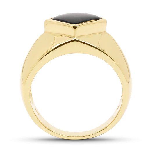 14K Yellow Gold Plated 2.00 Carat Genuine Black Onyx .925 Sterling Silver Ring