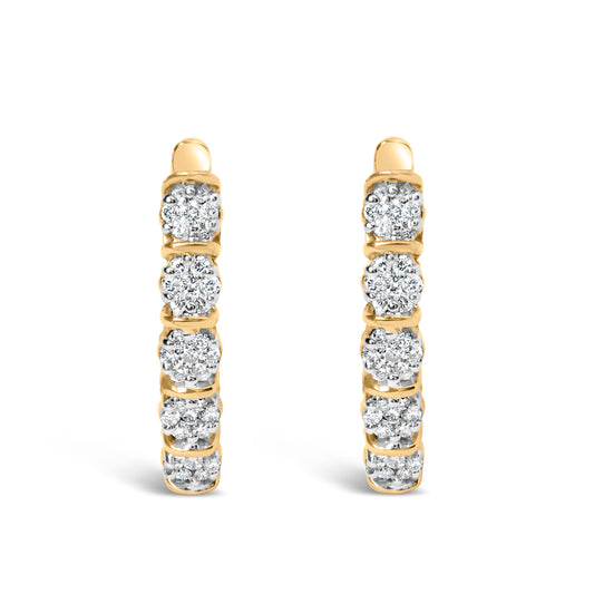 14k Yellow Gold 1/2 Cttw Diamond Cluster Hoop Earrings (H-I Color, SI2-I1 Clarity)