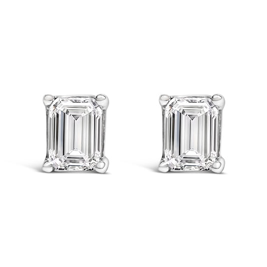 14K White Gold 1.0 Cttw Emerald Cut Lab-Grown Diamond Solitaire Stud Earrings (F-G Color, VS1-VS2 Clarity)
