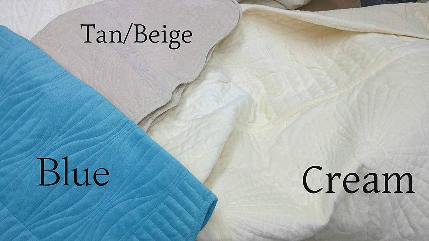 Tache Super Soft Tan Scalloped Magic Carpet Quilted Fleece Bedspread Set (DXJ109042-1)