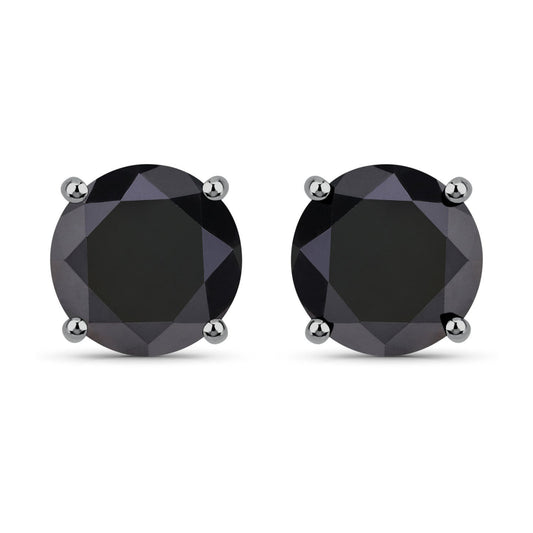 4.25 Carat Genuine Black Diamond 14K White Gold Earrings