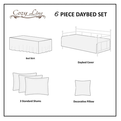 Serenity White Victorian Scalloped Medallion Floral Pure Solid 6-Piece Daybed Quilt Bedding Set Otarealm