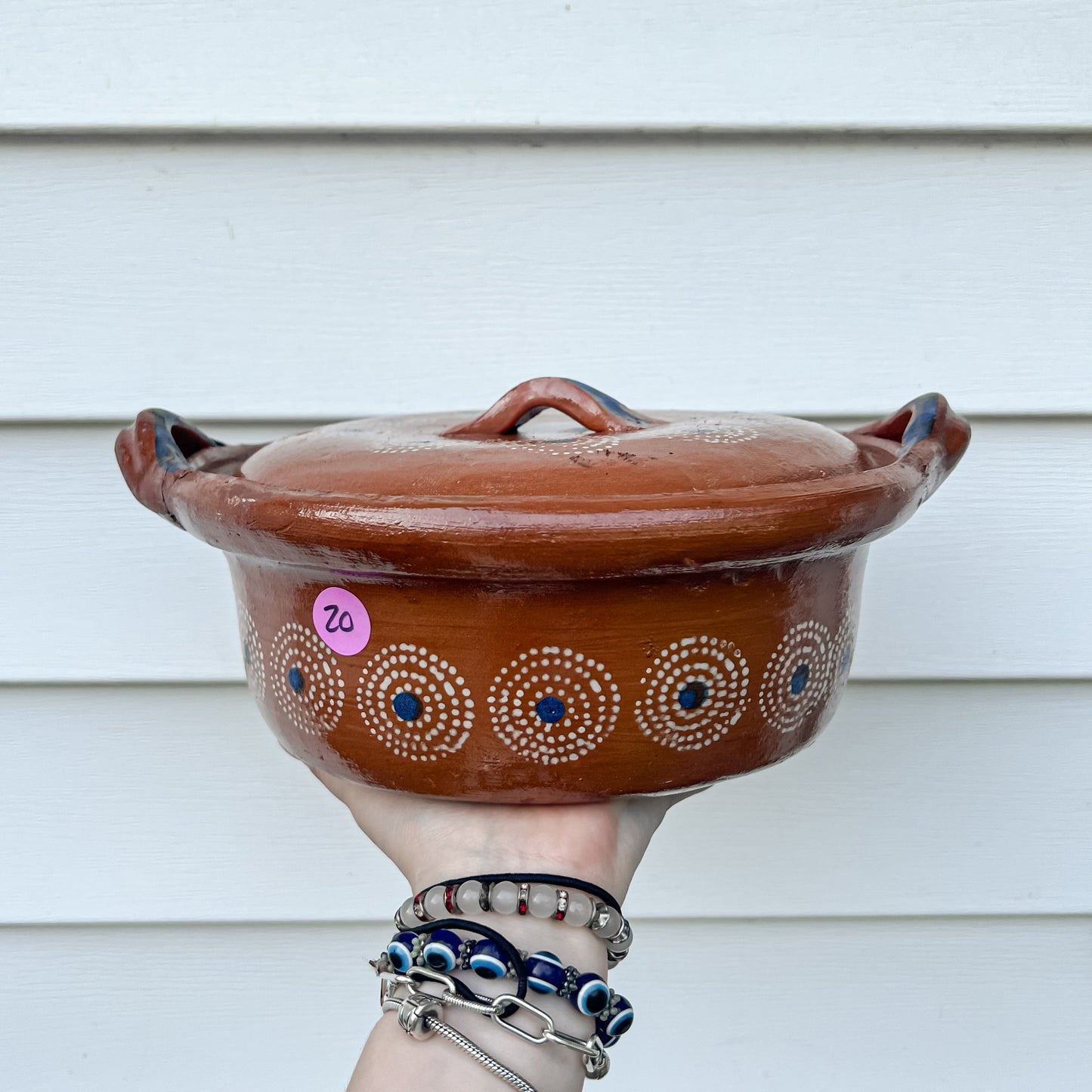 Traditional Mexican Barro Pot Blue Handles