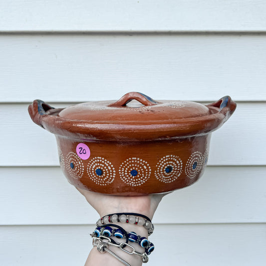Traditional Mexican Barro Pot Blue Handles