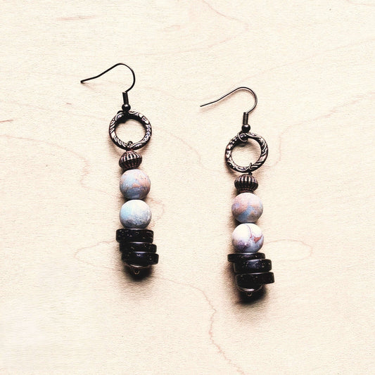 **Frosted Aqua Terra and Wood Earrings (220f) Otarealm