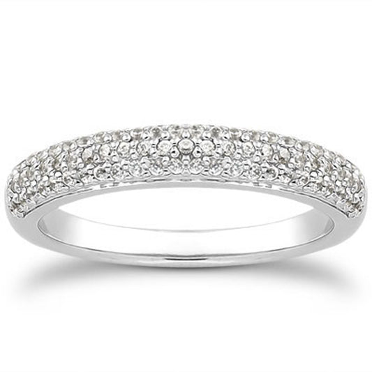 14k White Gold Triple Multi-Row Micro- Pave Diamond Wedding Ring Band