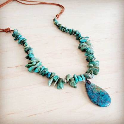 Natural Turquoise Chunky Necklace with Large Natural Pendant 250f Otarealm