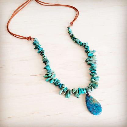 Natural Turquoise Chunky Necklace with Large Natural Pendant 250f Otarealm