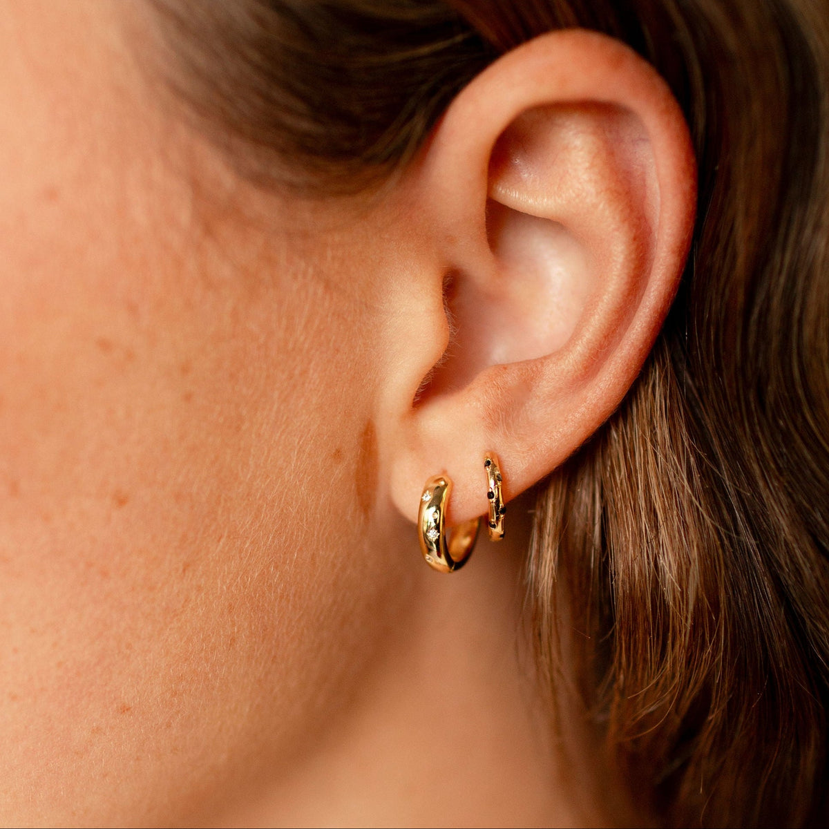 Lottie Black Onyx & Gold Polka Dot Hoops