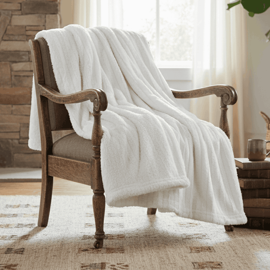 Tache White Ivory Polar Faux Fur with Sherpa Throw Blanket Otarealm