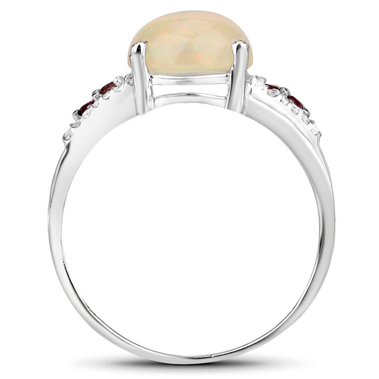 2.05 Carat Genuine Ethiopian Opal, Pink Tourmaline and White Topaz .925 Sterling Silver Ring