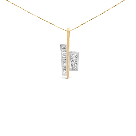 18K Yellow and White Gold 1 7/8 Cttw Princess Baguette Diamond Key Shaped 18" Pendant Necklace (H-I Color, SI1-SI2 Clarity)