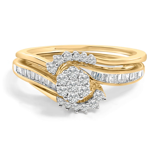 14K Yellow Gold Plated Sterling Silver 1/2 Cttw Diamond Cluster Spiral Bridal Set Otarealm