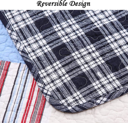 Ryan Brick Plaid Print Patchwork Fire Cotton Reversible Quilt Bedding Set