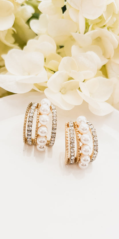 Beautiful Gold or Silver Crystal and Pearl Huggies