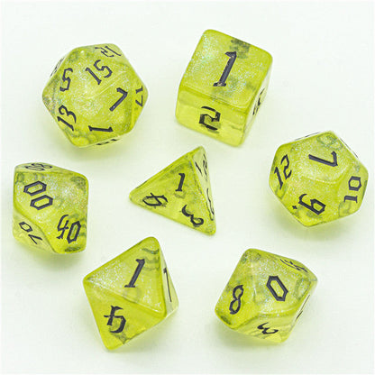 Yellow Glitter Party Glitter Dice (Silver font) 7-Dice Set RPG DND