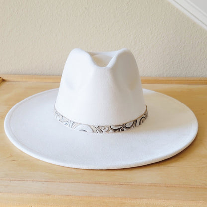 Sandy White Floral Embossed Leather Hat Band Only 951cc