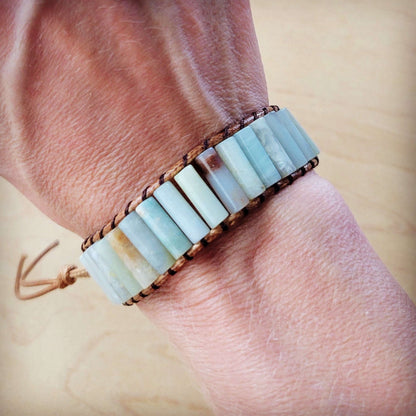 Woven Amazonite Stacked Stone Beaded Bracelet 810m Otarealm
