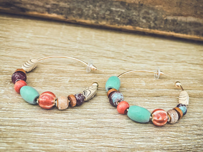 Bohemian Colorful Beaded Stone Hoop Earrings