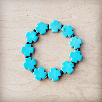 **Turquoise Cross Beaded Stretch Bracelet 811a