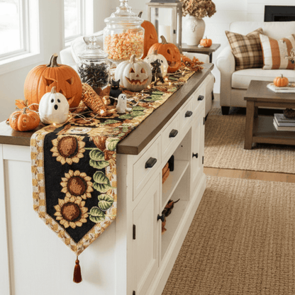 Tache Sunflower Field Scarecrow Autumn Harvest Woven Tapestry Table Runners (11712TR) Otarealm