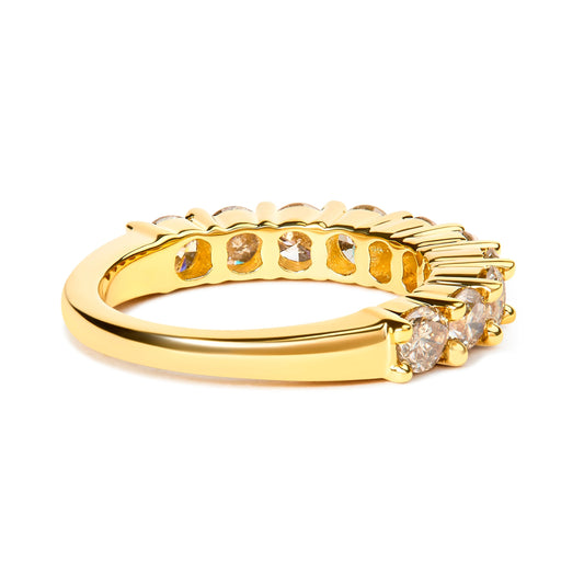 14K Yellow Gold Plated .925 Sterling Silver 2.0 Cttw Round Brilliant Cut Diamond 10 Stone Anniversary Band Ring (J-K Color, I1-I2 Clarity) - Size 6 Otarealm