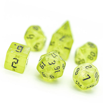 Yellow Glitter Party Glitter Dice (Silver font) 7-Dice Set RPG DND