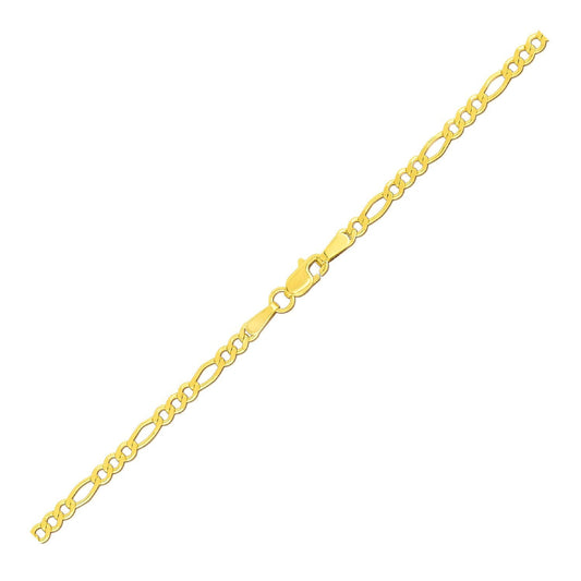 2.8mm 14k Yellow Gold Solid Figaro Bracelet