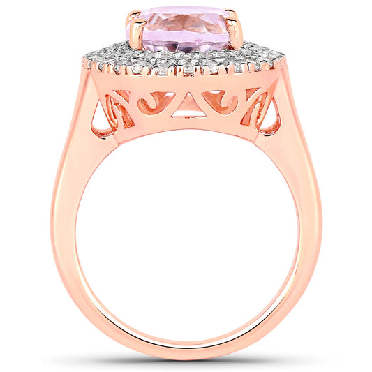 5.48 Carat Genuine Kunzite and White Topaz .925 Sterling Silver Ring