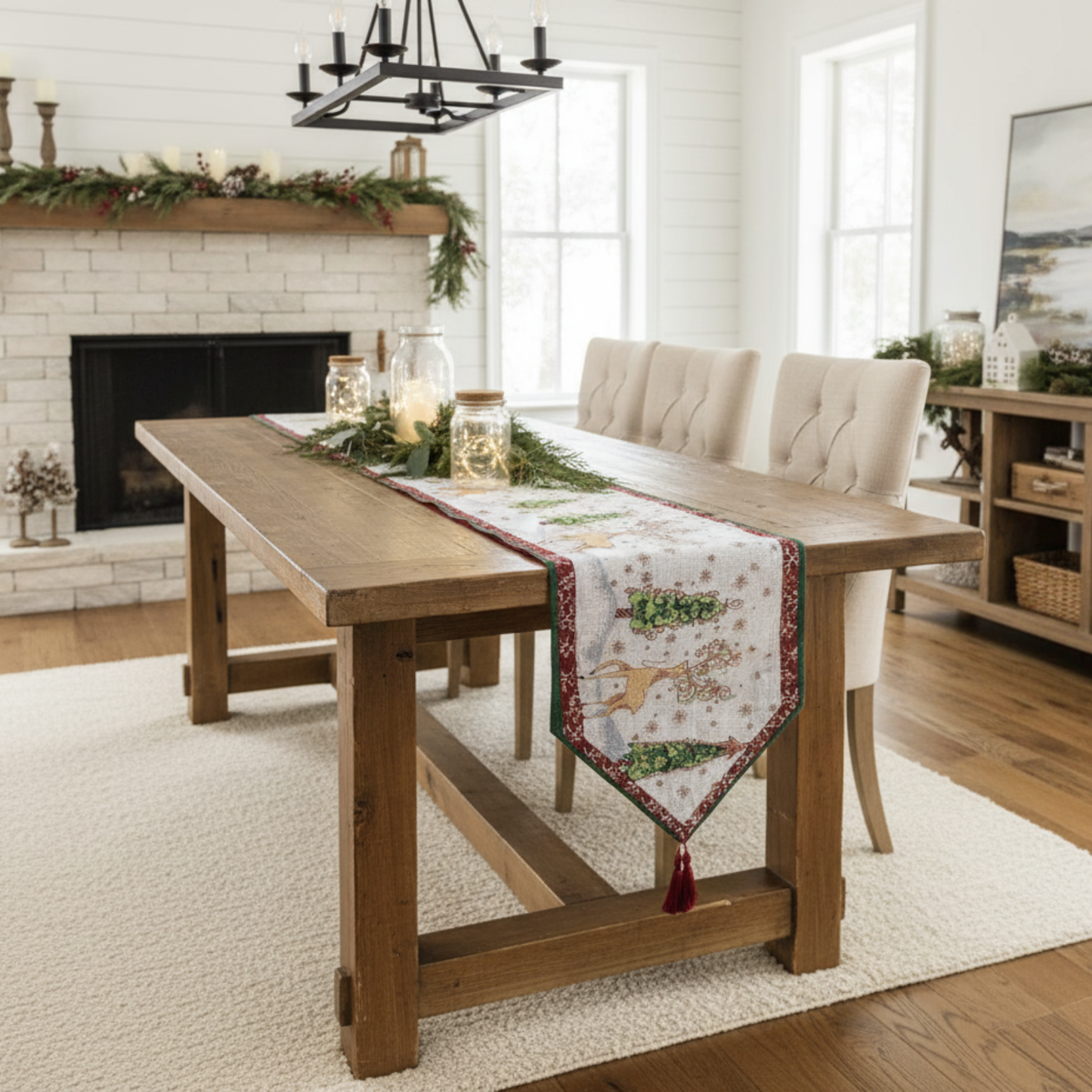 Tache Winter Forest Reindeer Vintage Holiday Woven Tapestry Table Runners (9192TR)