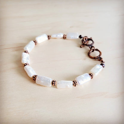 Genuine Rectangle Freshwater Pearl & Copper Bracelet 812c