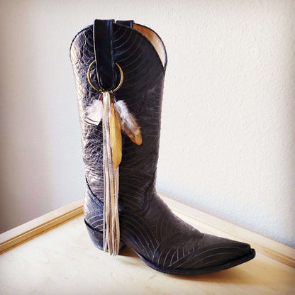 Boho Western Boot Bling Charm with Leather Fringe 500b Otarealm
