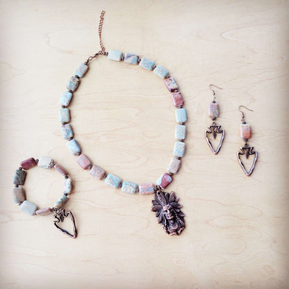Genuine Aqua Terra Beaded Bracelet w/ Copper Arrow 810v Otarealm