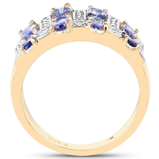14K Yellow Gold Plated 1.68 Carat Genuine Tanzanite .925 Sterling Silver Ring