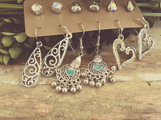 Beautiful Silver Earring Set - Set of 6