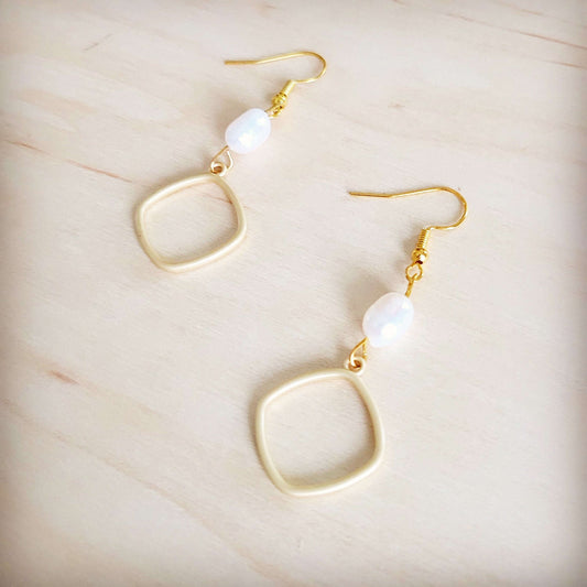 Matte Gold and Freshwater Pearl Earrings Square 200bs Otarealm