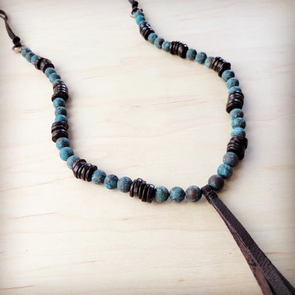 **Natural American Turquoise Necklace w/ Wood Beads & Tassel 262i