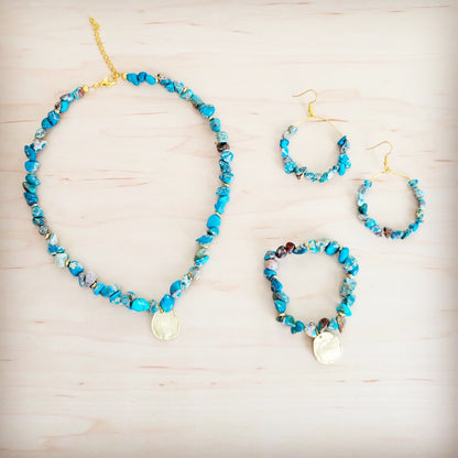 Regalite Beaded Stretch Bracelet w/ Matte Gold Coin Charm 811w