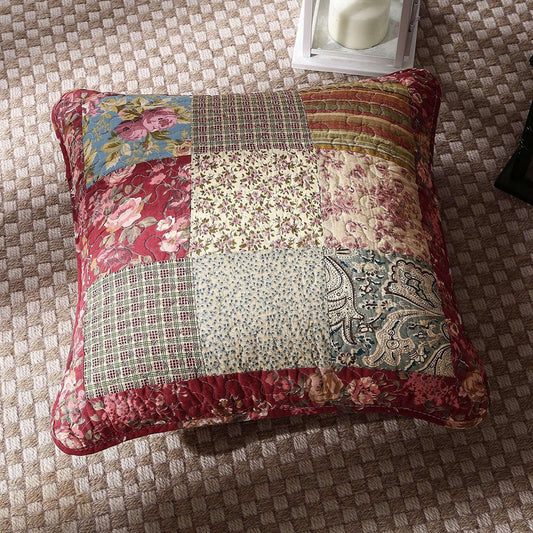 Tache Cotton Patchwork Beige Burgundy Paisley Floral Fairy Tale Tea Party Cushion Covers / Euro Sham (DXJ103443) Otarealm