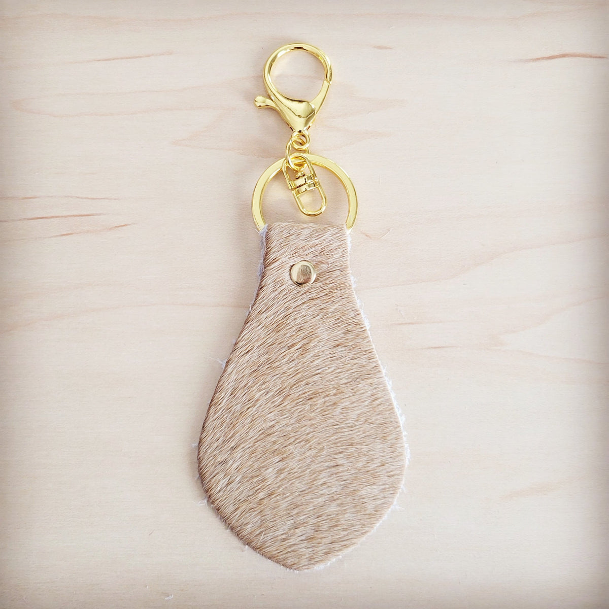 Hair-on-Hide Leather Key Chain - Light Tan 703j