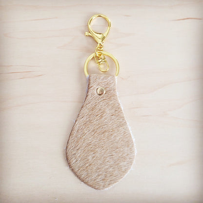 Hair-on-Hide Leather Key Chain - Light Tan 703j