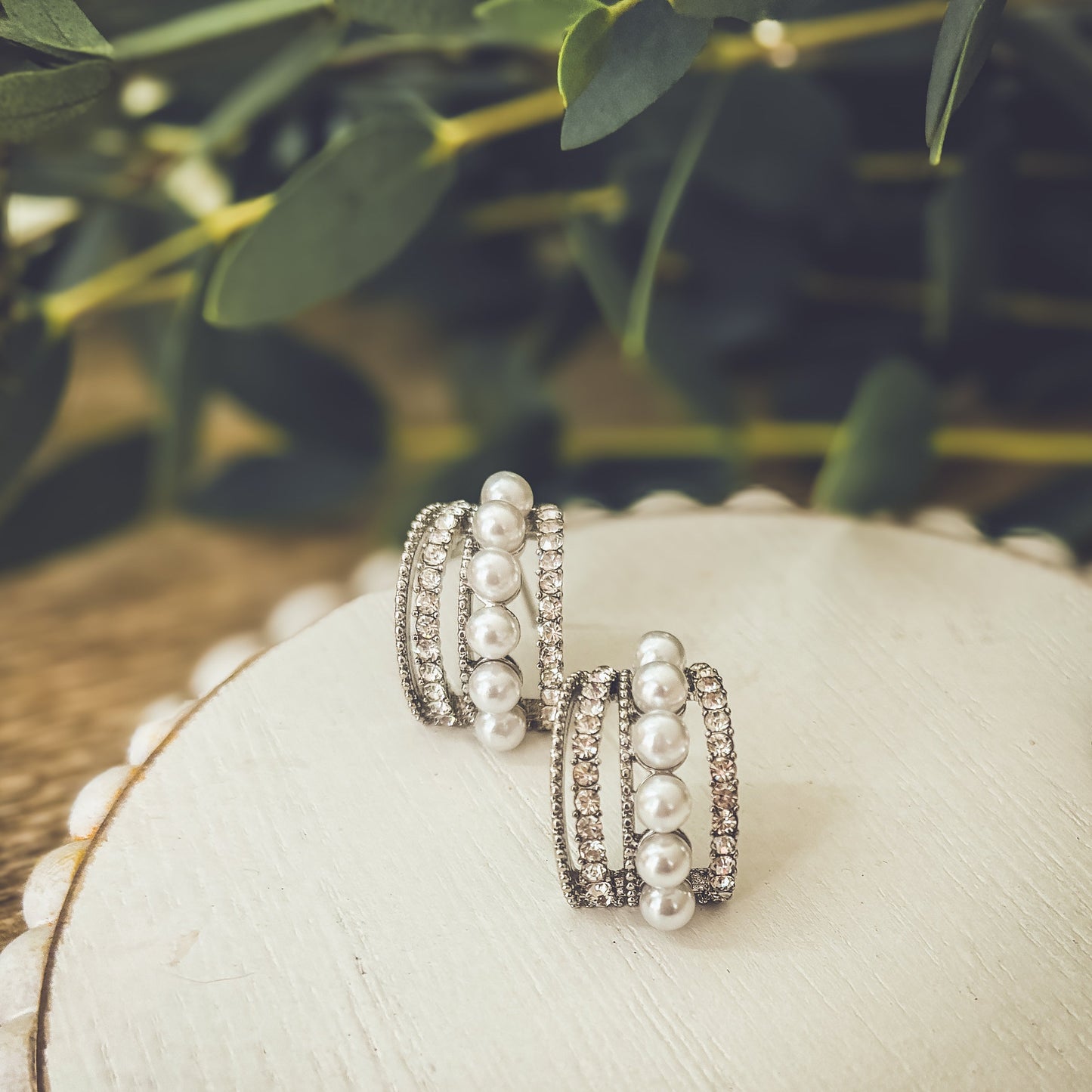Beautiful Gold or Silver Crystal and Pearl Huggies