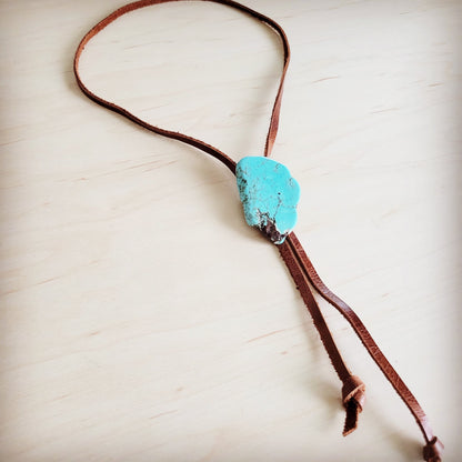 Leather Lariat Boho Necklace w/ Turquoise Slab Accent 263t